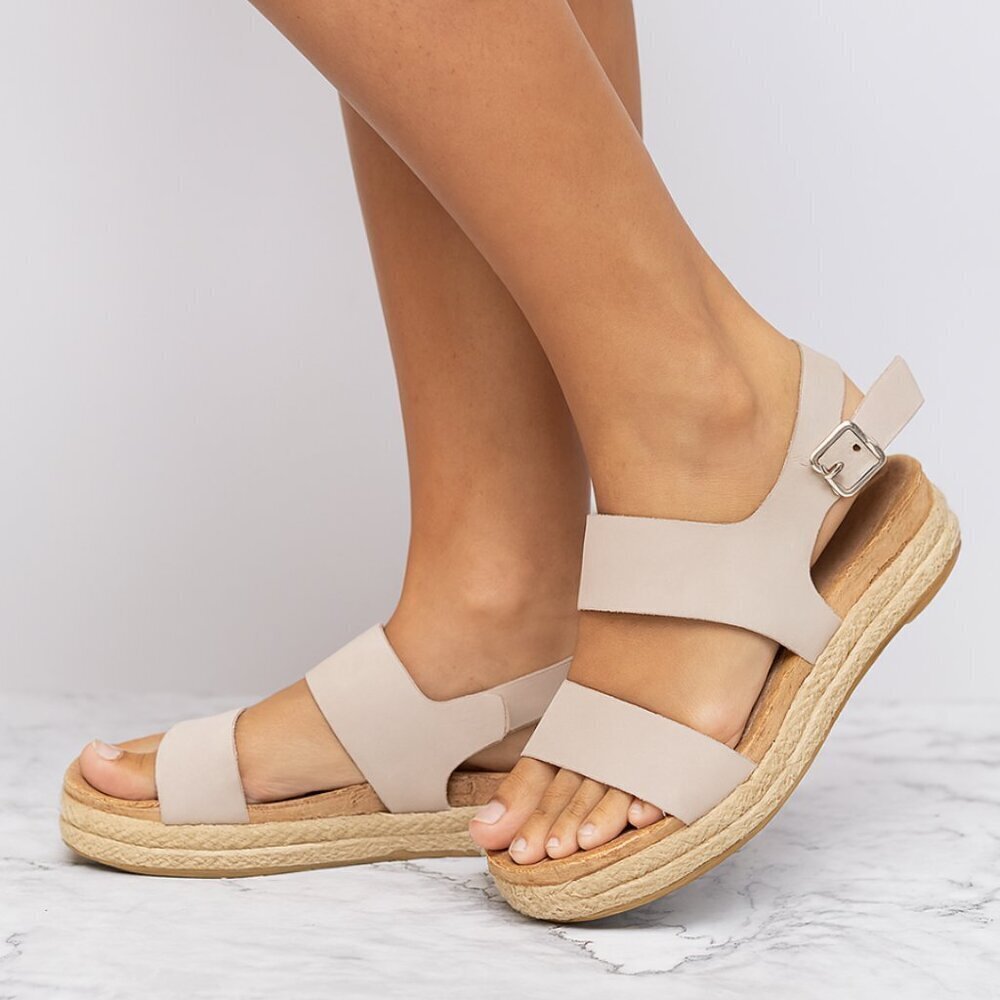 Marc Fisher Women's Beige Leather Upper Oria Espadrille Platform Sandal size 7M